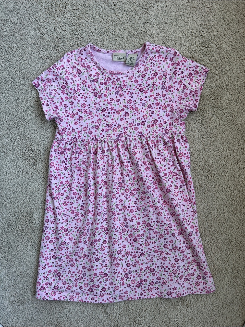 L.L. Bean Pink Floral Short Sleeve Dress, GUC, 5/6